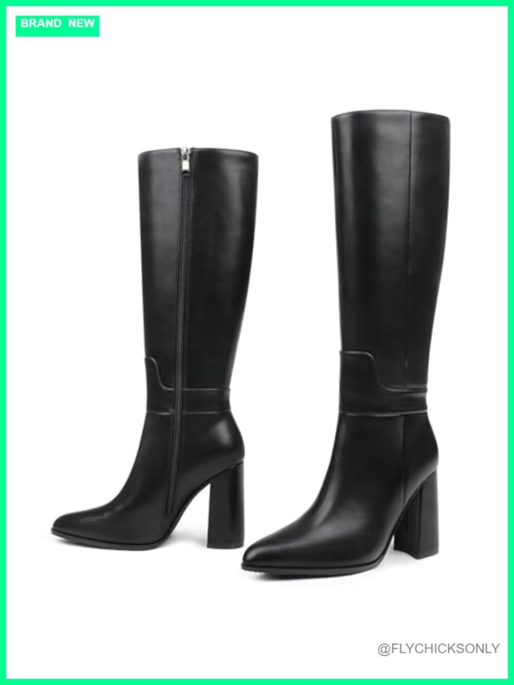 Women's Knee High Pointed Toe Heeled Tall Boots PU Synthetic Zip